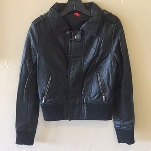 Faux leather and cotton bomber jacket